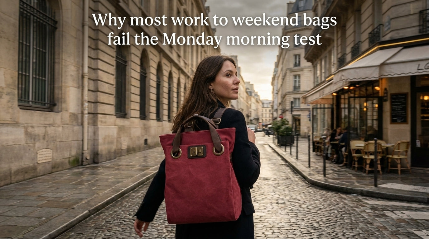 Why most work to weekend bags fail the Monday morning test